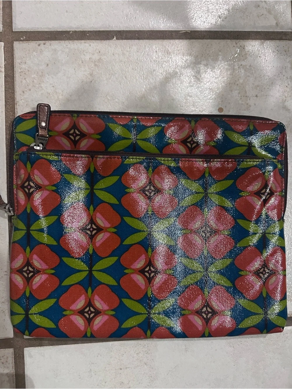 Fossil Floral Zip Pouch or Tablet Case in Blue, Pink & Green